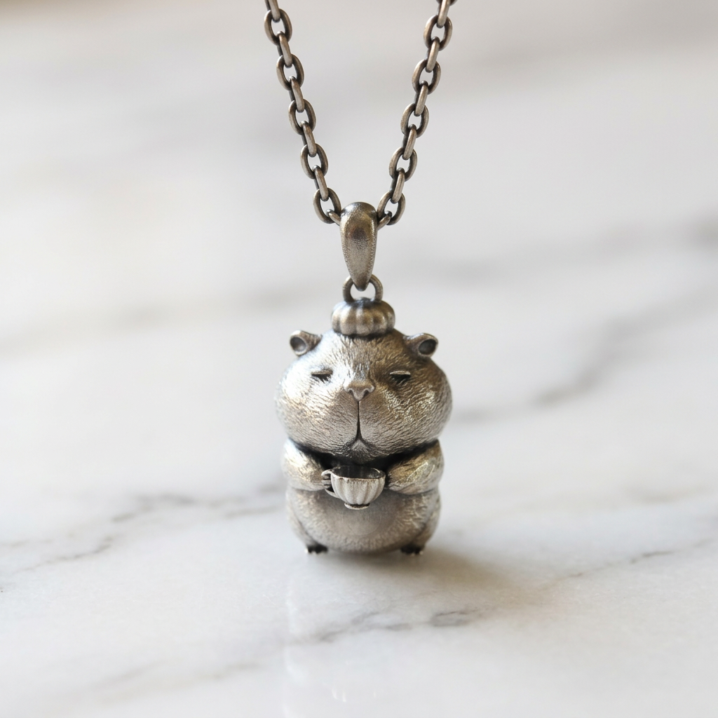 s925 Sterling Silver Cute Vintage Style Capybara Pendant Necklace