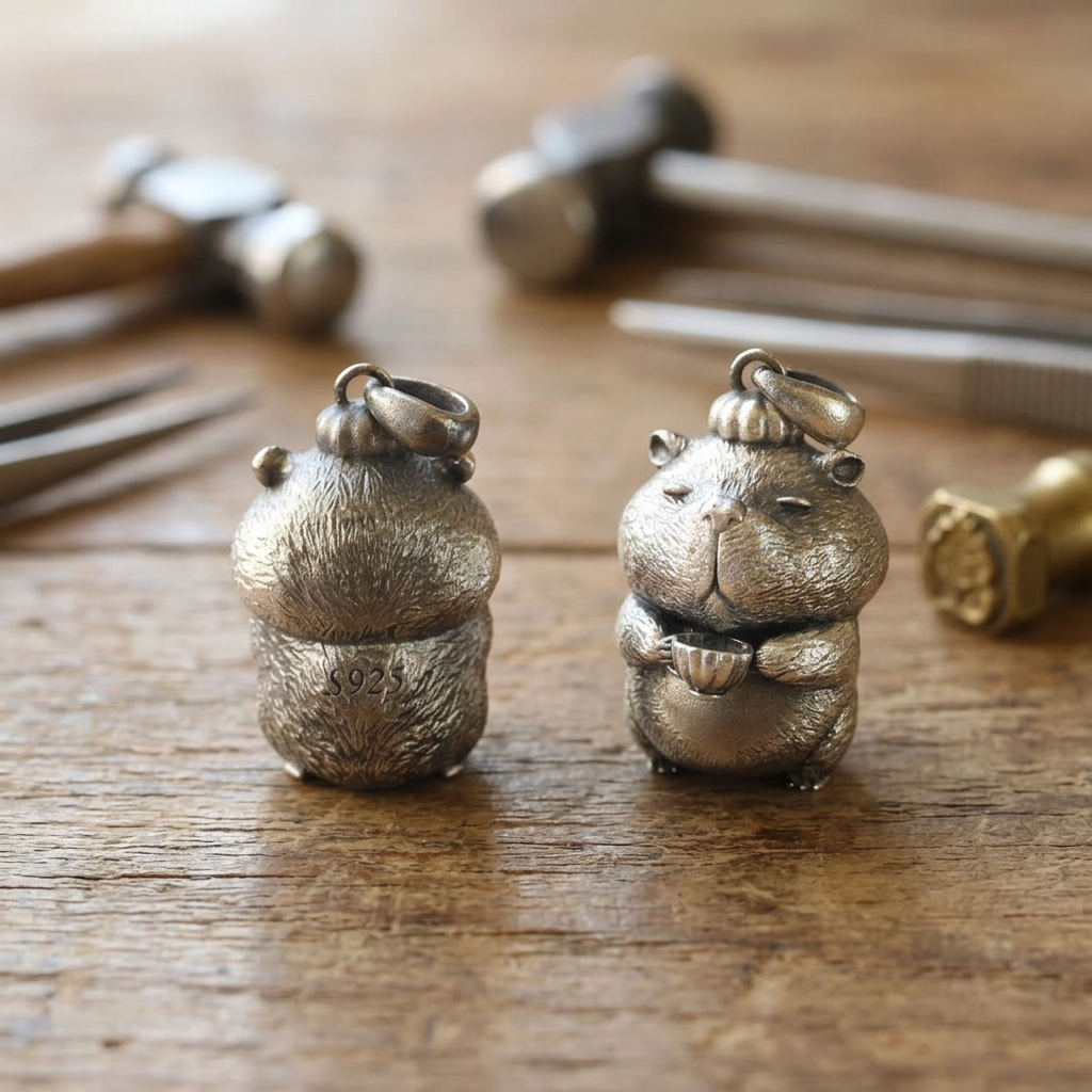 s925 Sterling Silver Cute Vintage Style Capybara Pendant Necklace
