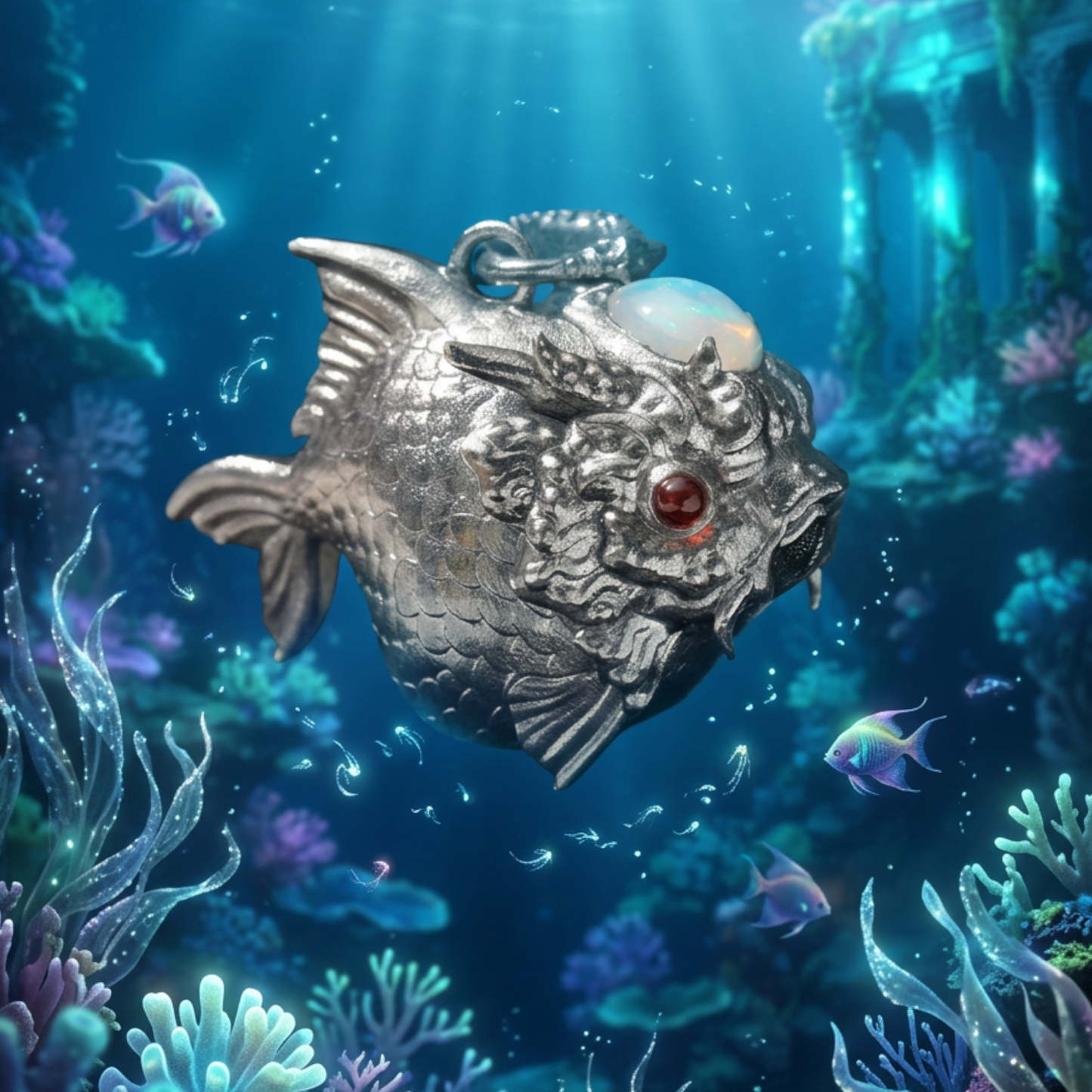 s925 Sterling Silver Opal Koi Fish Lucky Pendant and Necklace