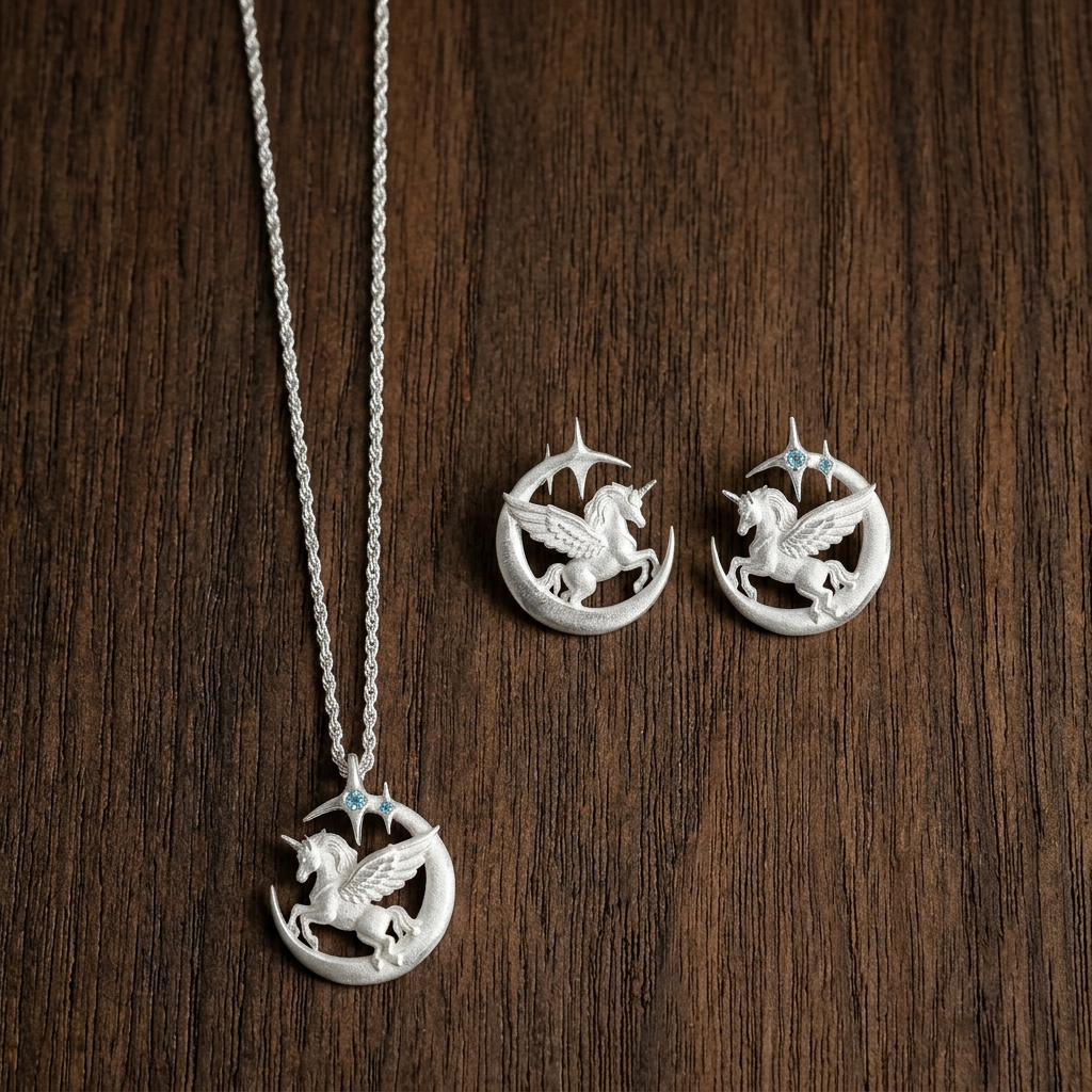 s925 Sterling Silver Moon and Unicorn Pendant Necklace
