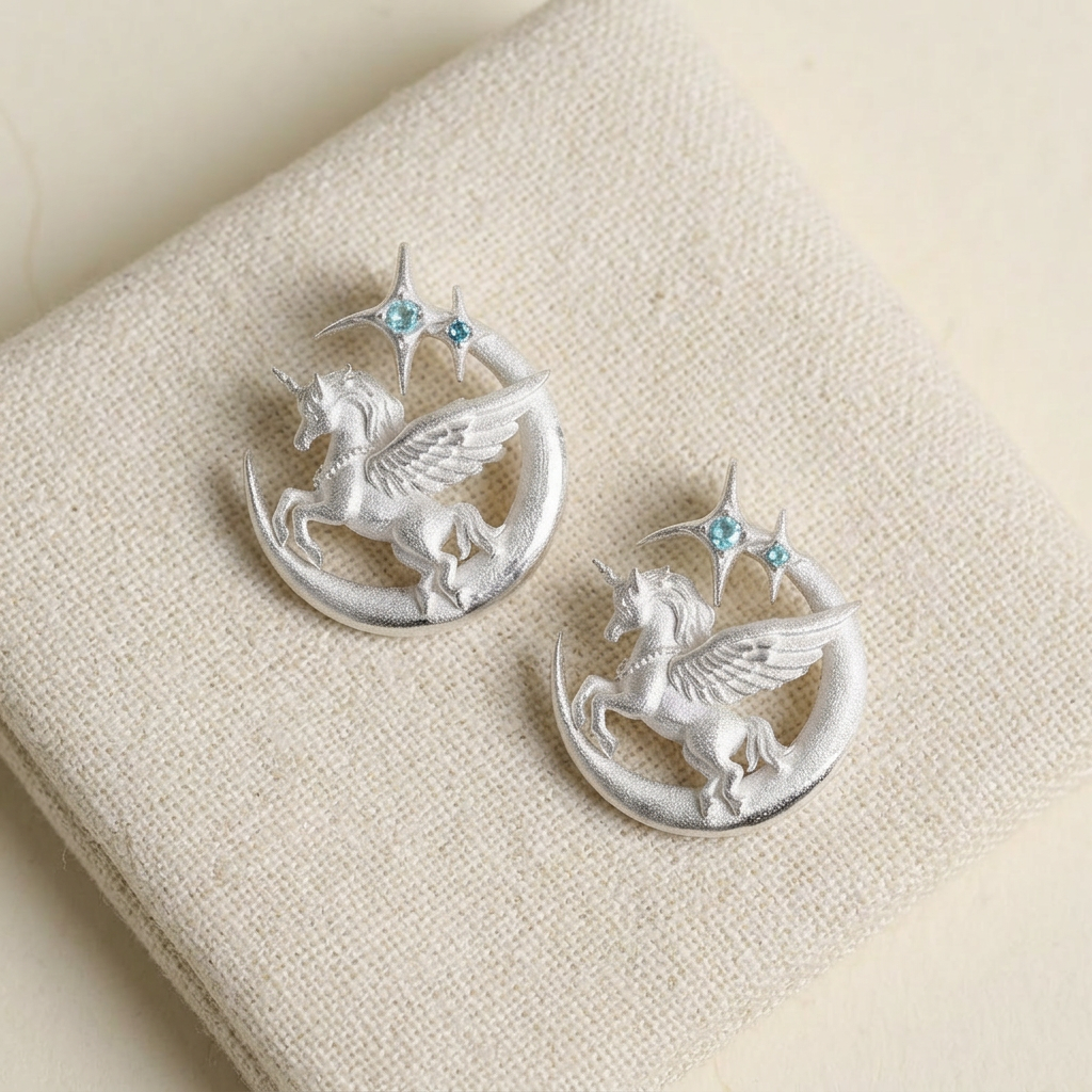 s925 Sterling Silver Moon and Unicorn Pendant Necklace