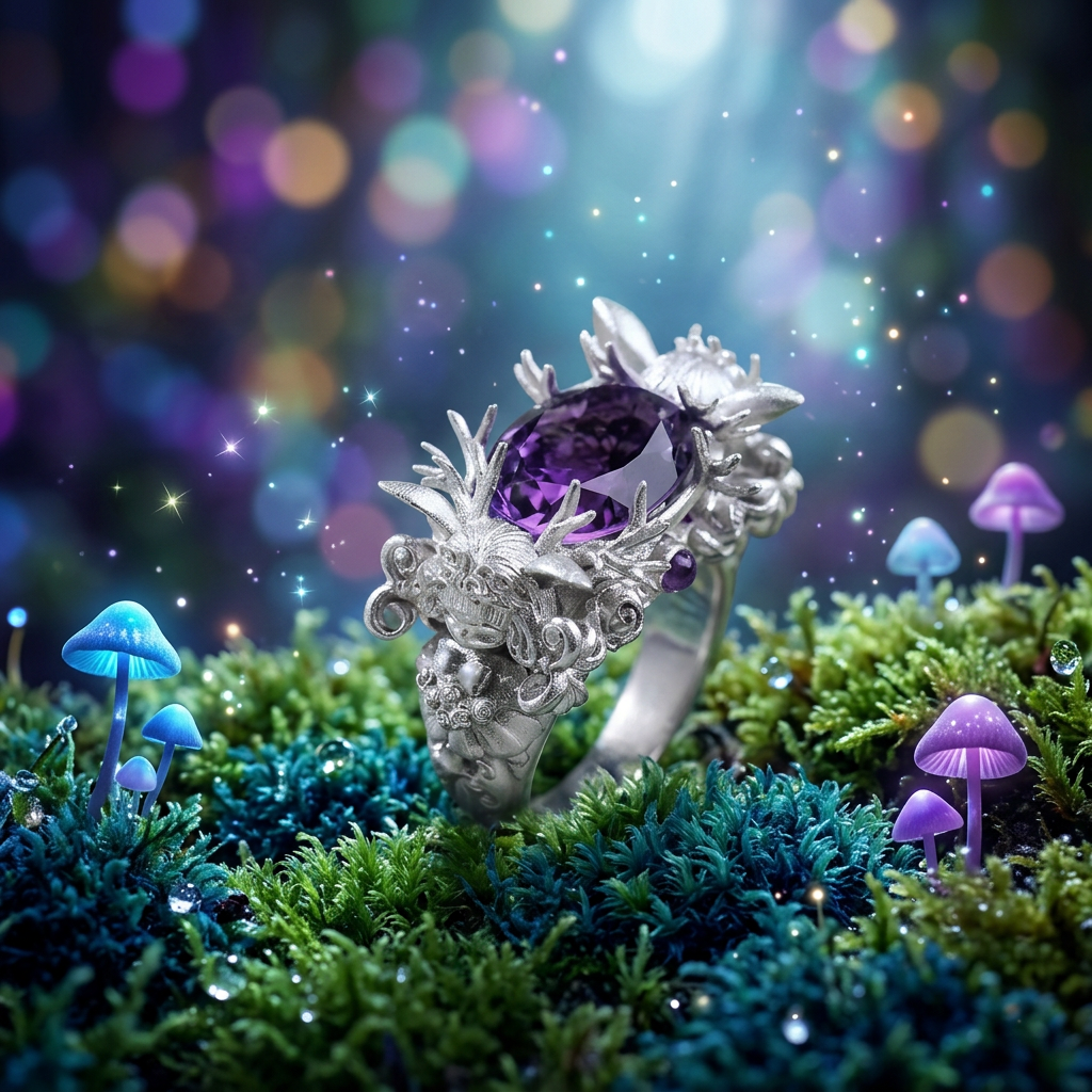 s925 Sterling Silver Amethyst Deer Fairy Ring
