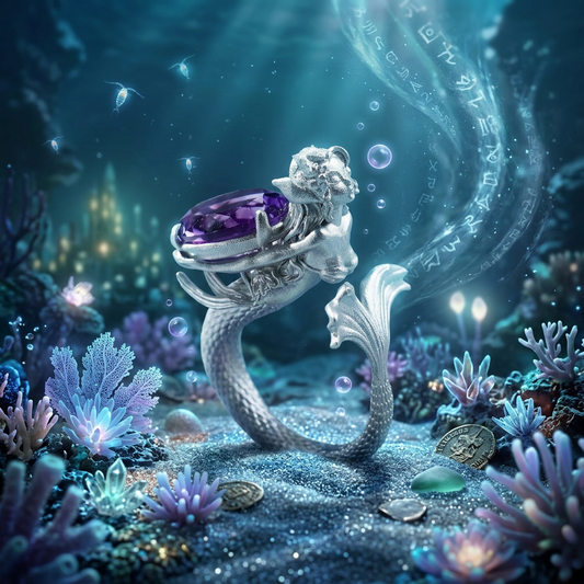 s925 Sterling Silver Amethyst Mermaid Fairy Ring