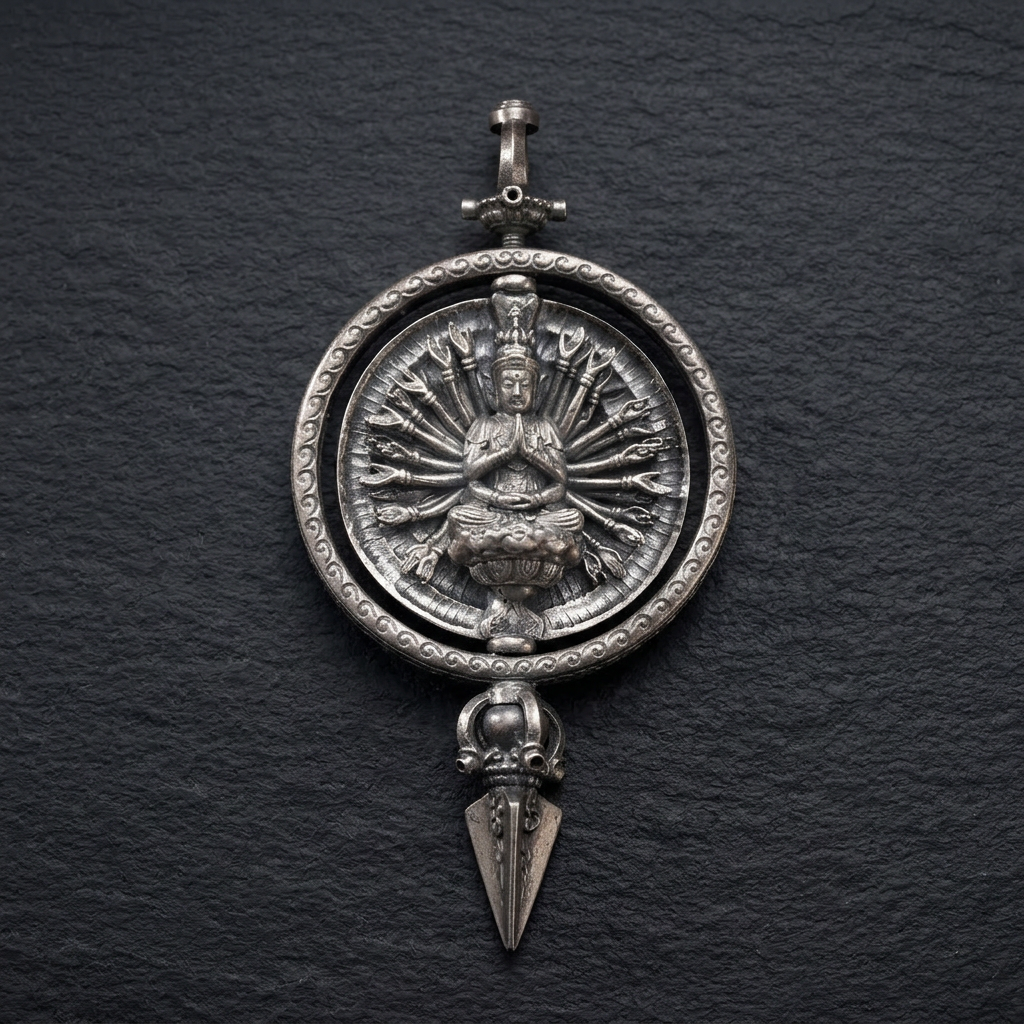 s925 Sterling Silver Rotatable Thousand-Armed Avalokiteshvara Buddha Statue Pendant