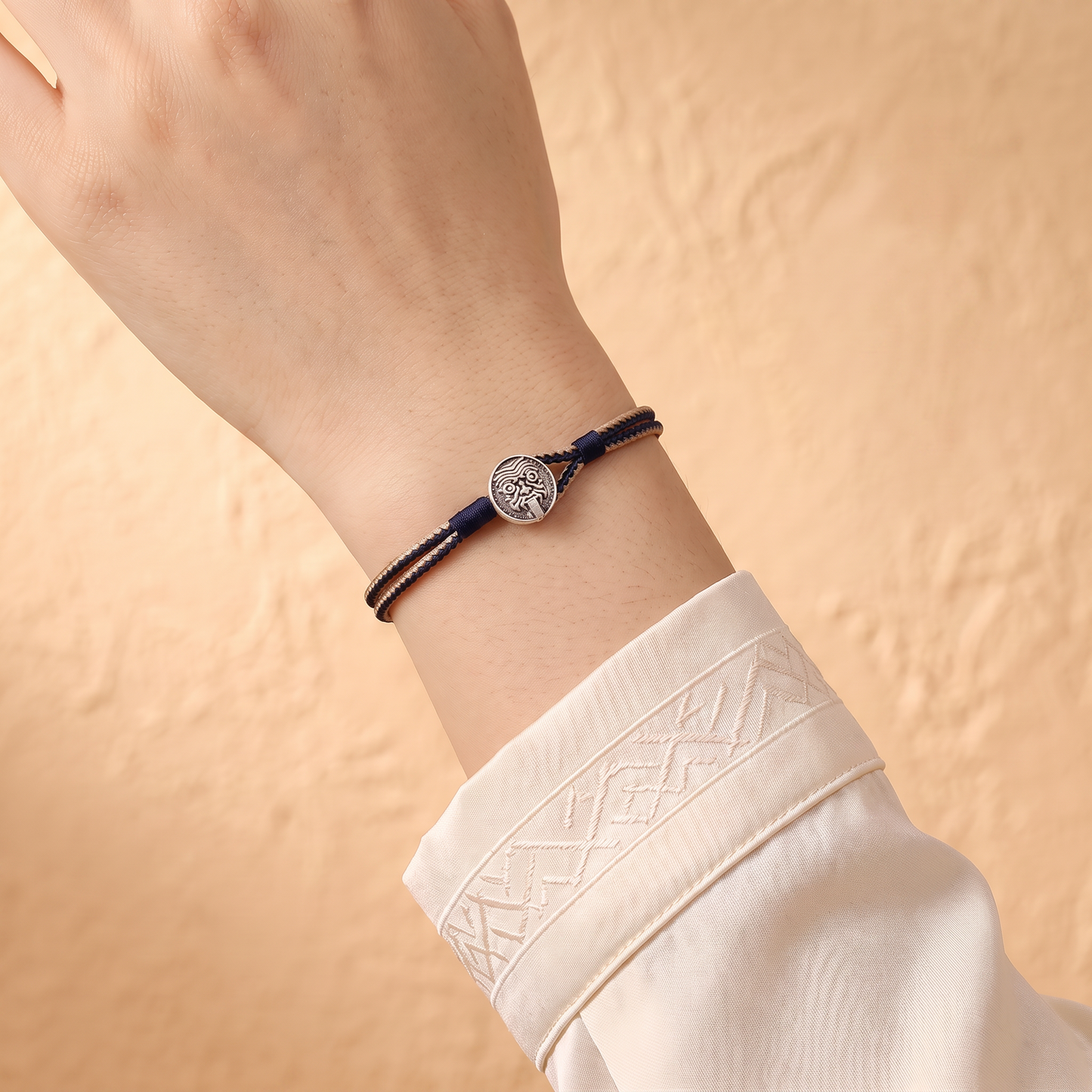s925 Sterling Silver Charm Zaki Lhamo The Goddess of Wealth Braided Rope Bracelet Unisex