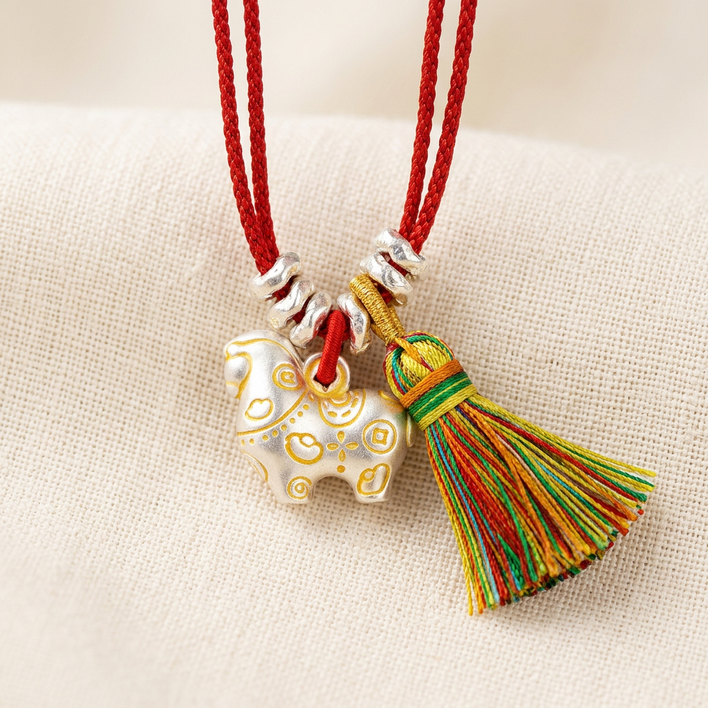 999 Fine Silver Wealth Horse Charm Weaving Necklace