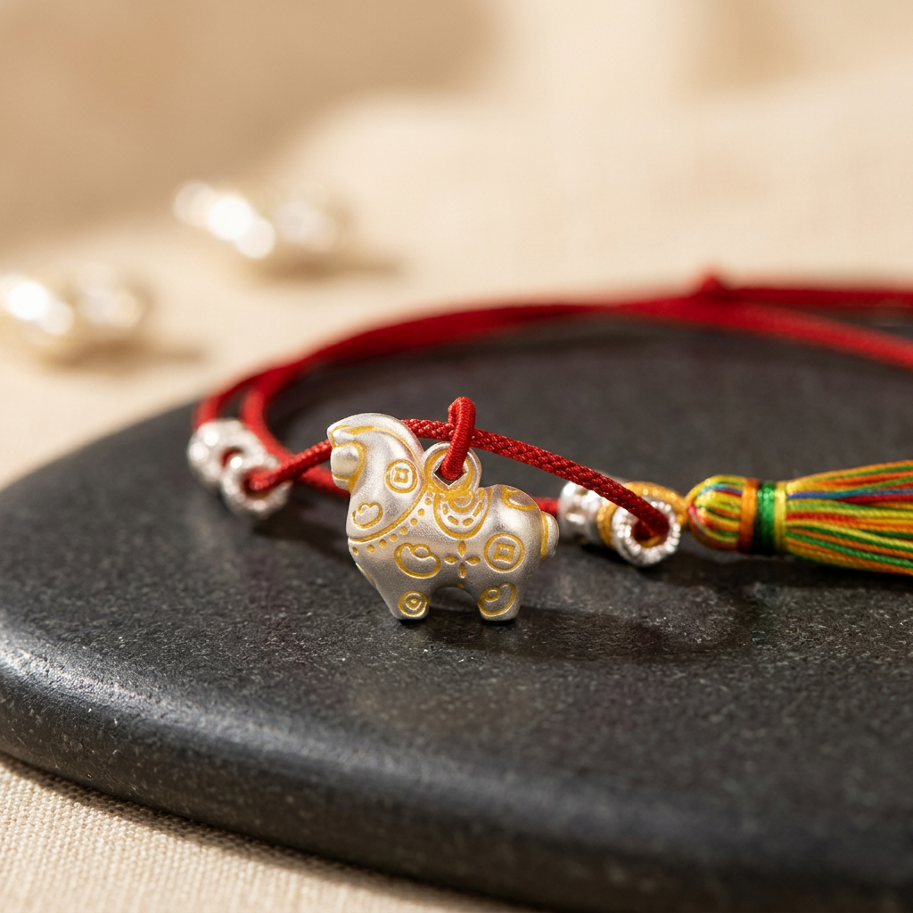 999 Fine Silver Wealth Horse Charm Weaving Necklace