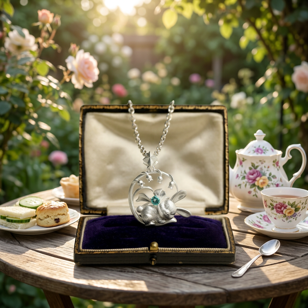 s925 Sterling Silver Cute Sleeping Rabbit Bunny Topaz Round Pendant Necklace