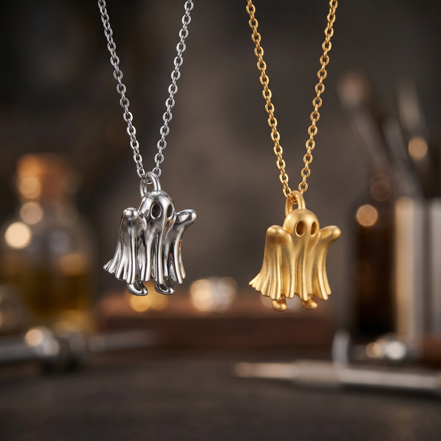 s925 Sterling Silver Vintage Cute Little Ghost Pendant Necklace