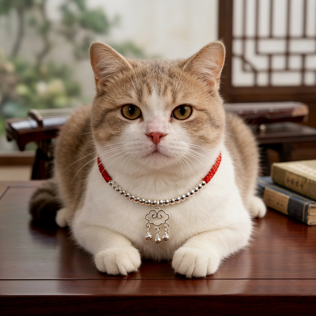 s925 Sterling Silver Lucky Ruyi Lock Pendant Pet Collar with Bell Adjustable Braided Necklace Cat Dog