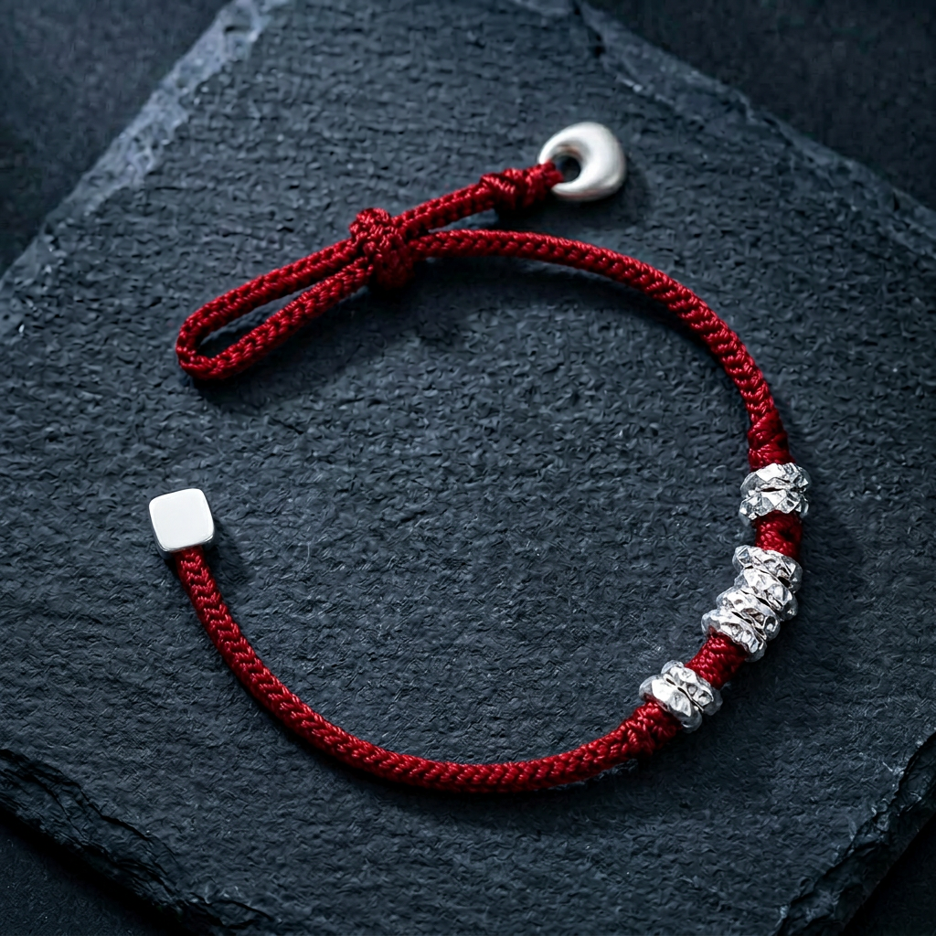 s999 s925 Sterling Silver Loop Beads Red String Bracelet Men and Women