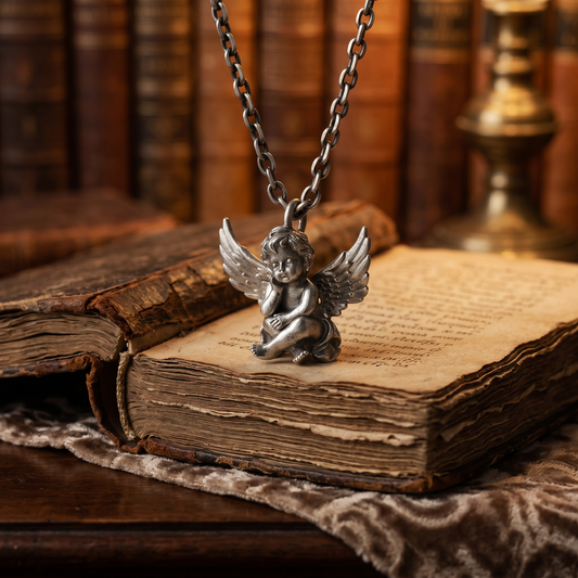 s925 Sterling Silver Vintage Cupid Angel Pendant and Earrings