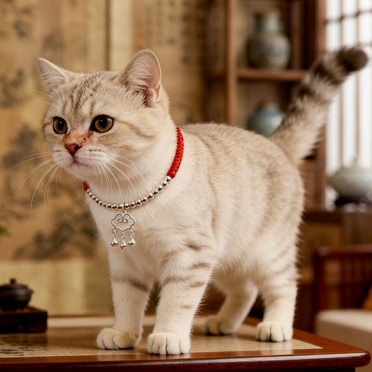 s925 Sterling Silver Lucky Ruyi Lock Pendant Pet Collar with Bell Adjustable Braided Necklace Cat Dog