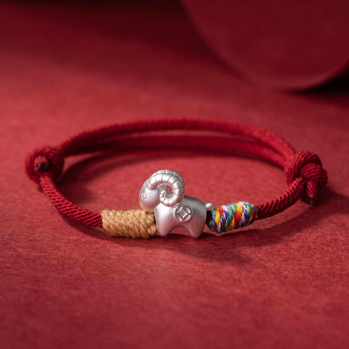 999 Fine Sterling Silver Chinese Zodiac Sheep Charm Braided Bracelet
