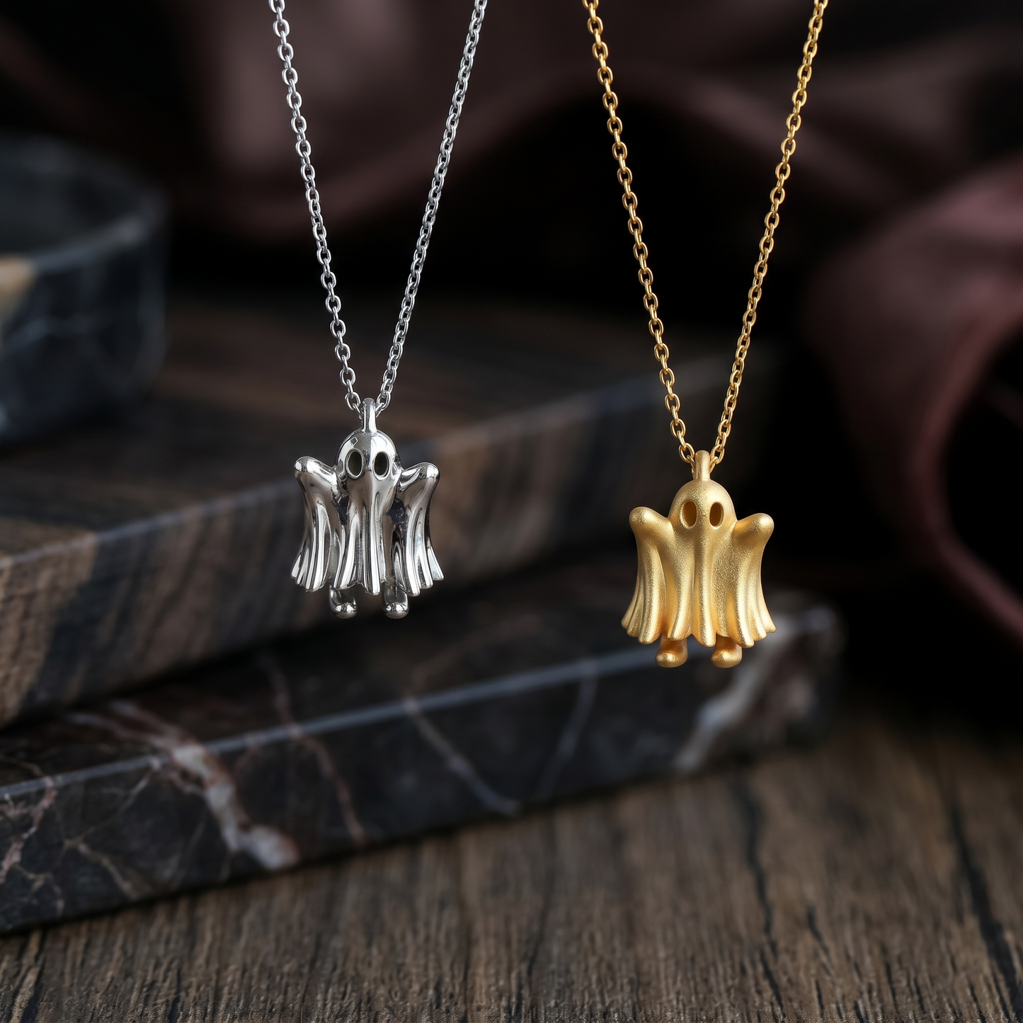 s925 Sterling Silver Vintage Cute Little Ghost Pendant Necklace