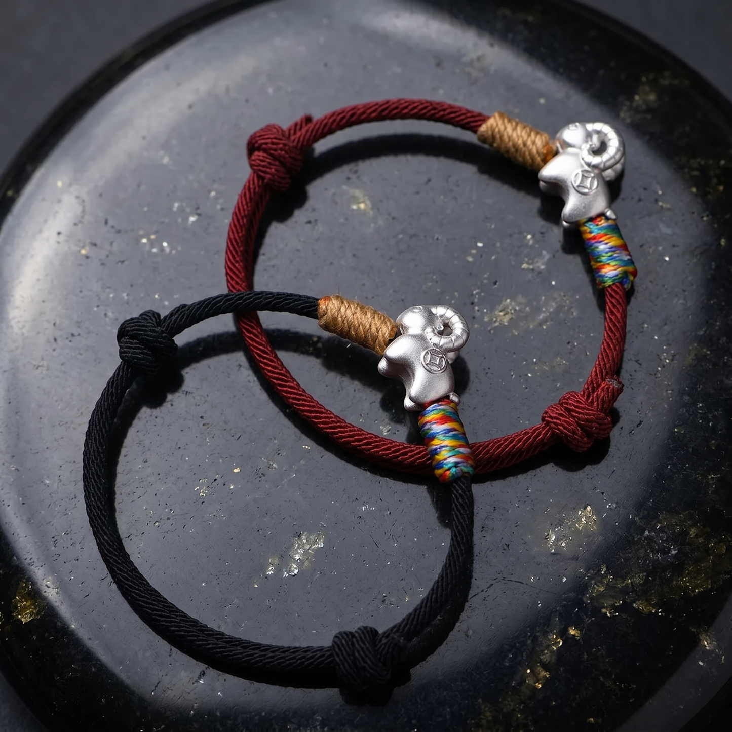 999 Fine Sterling Silver Chinese Zodiac Sheep Charm Braided Bracelet