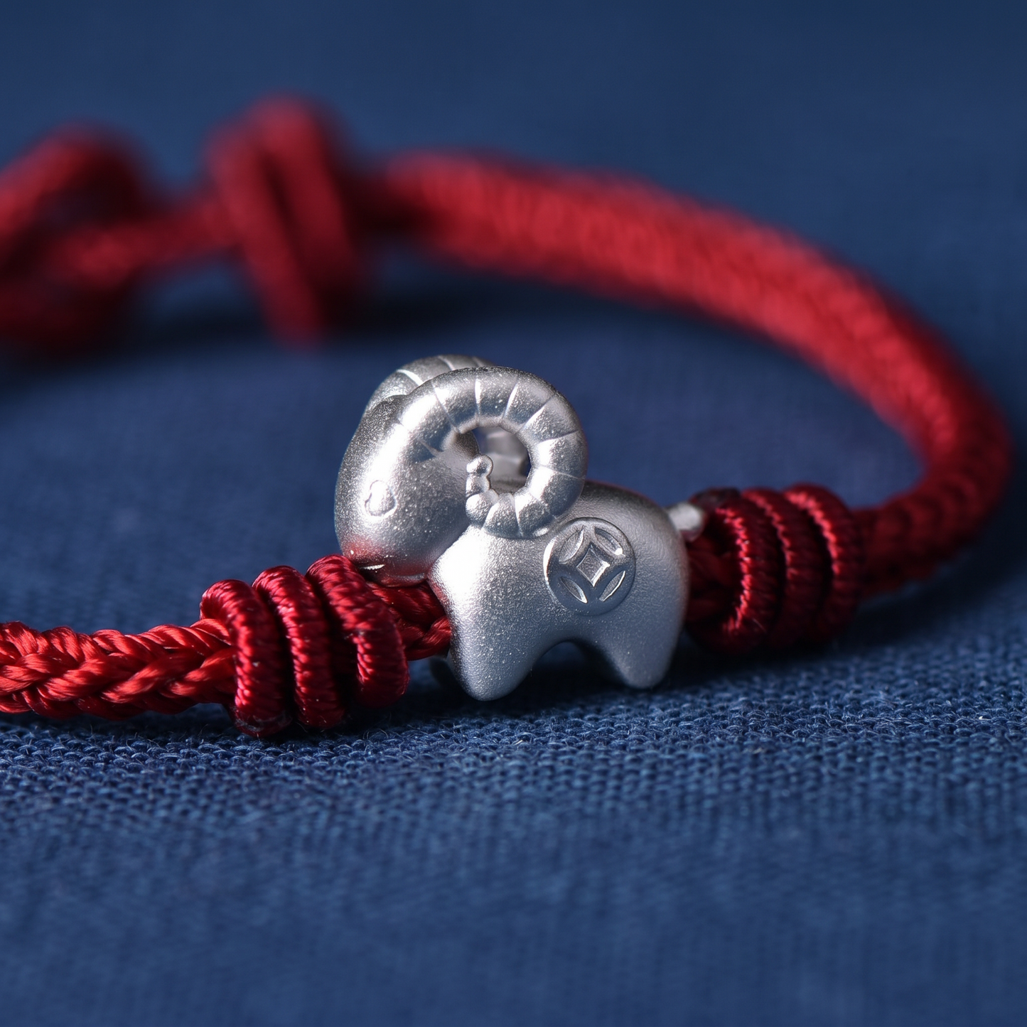 999 Fine Sterling Silver Chinese Zodiac Sheep Charm Braided Bracelet