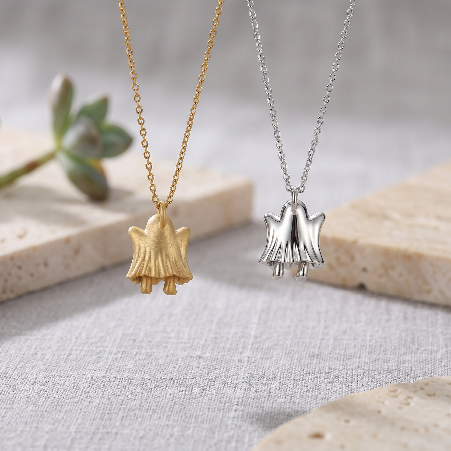 s925 Sterling Silver Vintage Cute Little Ghost Pendant Necklace