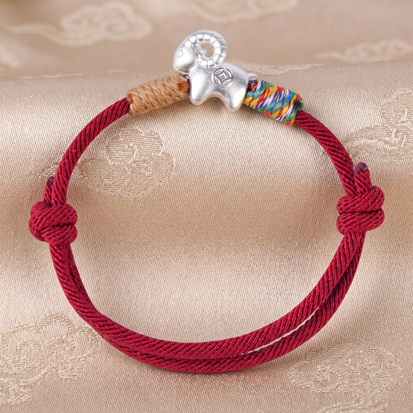 999 Fine Sterling Silver Chinese Zodiac Sheep Charm Braided Bracelet