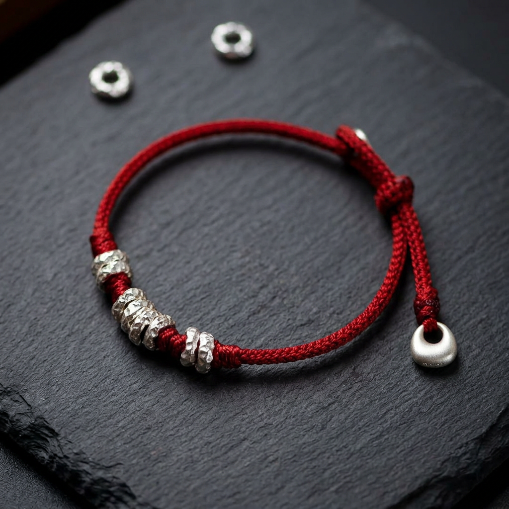 s999 s925 Sterling Silver Loop Beads Red String Bracelet Men and Women