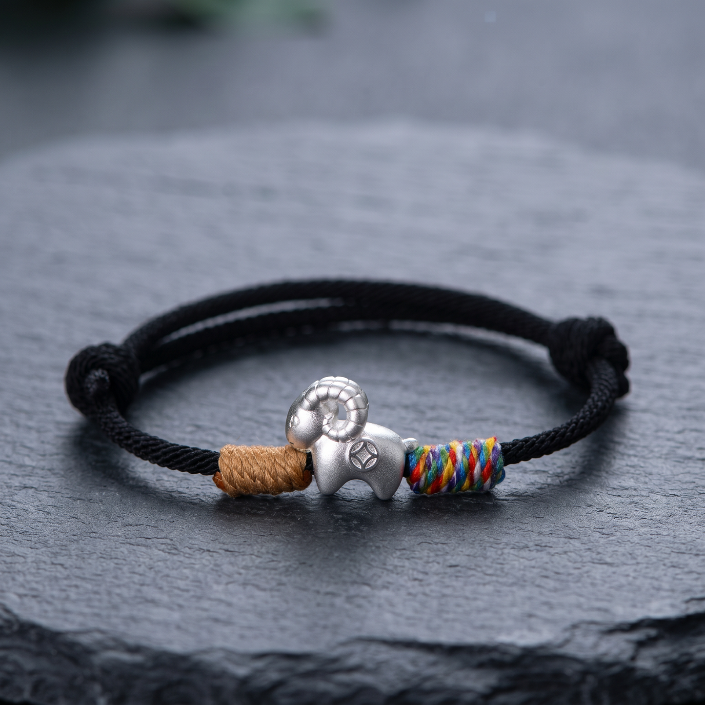 999 Fine Sterling Silver Chinese Zodiac Sheep Charm Braided Bracelet