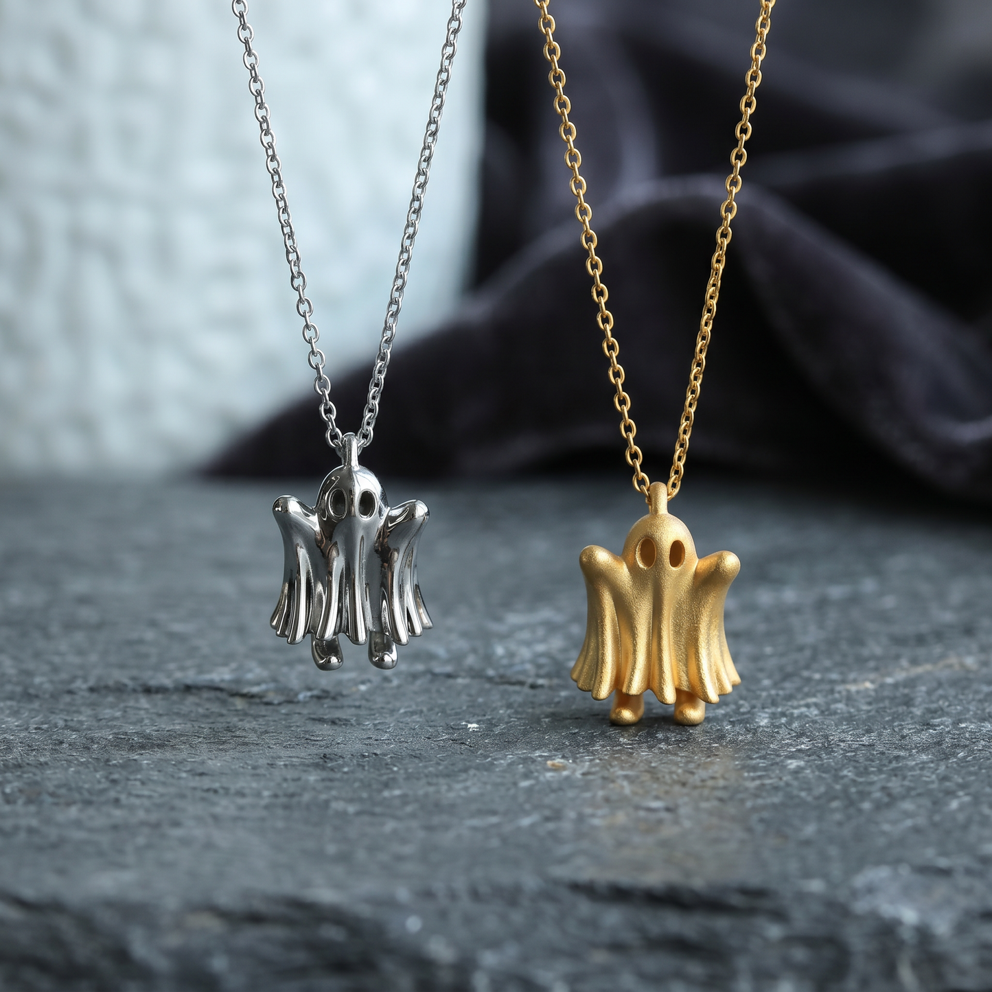s925 Sterling Silver Vintage Cute Little Ghost Pendant Necklace