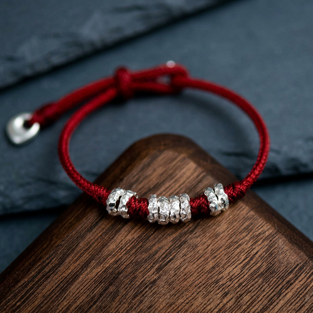 s999 s925 Sterling Silver Loop Beads Red String Bracelet Men and Women