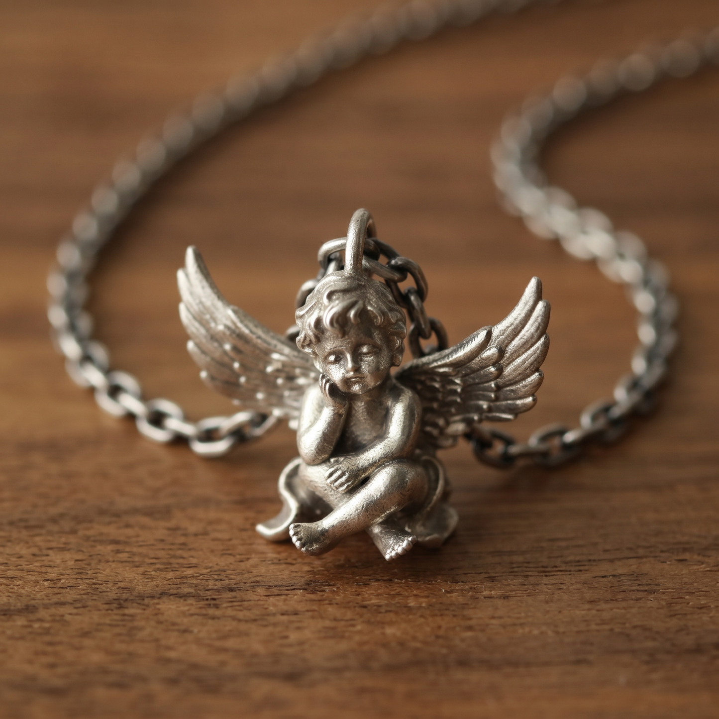s925 Sterling Silver Vintage Cupid Angel Pendant and Earrings