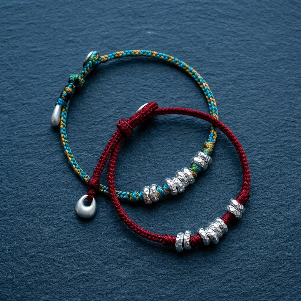 s999 s925 Sterling Silver Loop Beads Red String Bracelet Men and Women