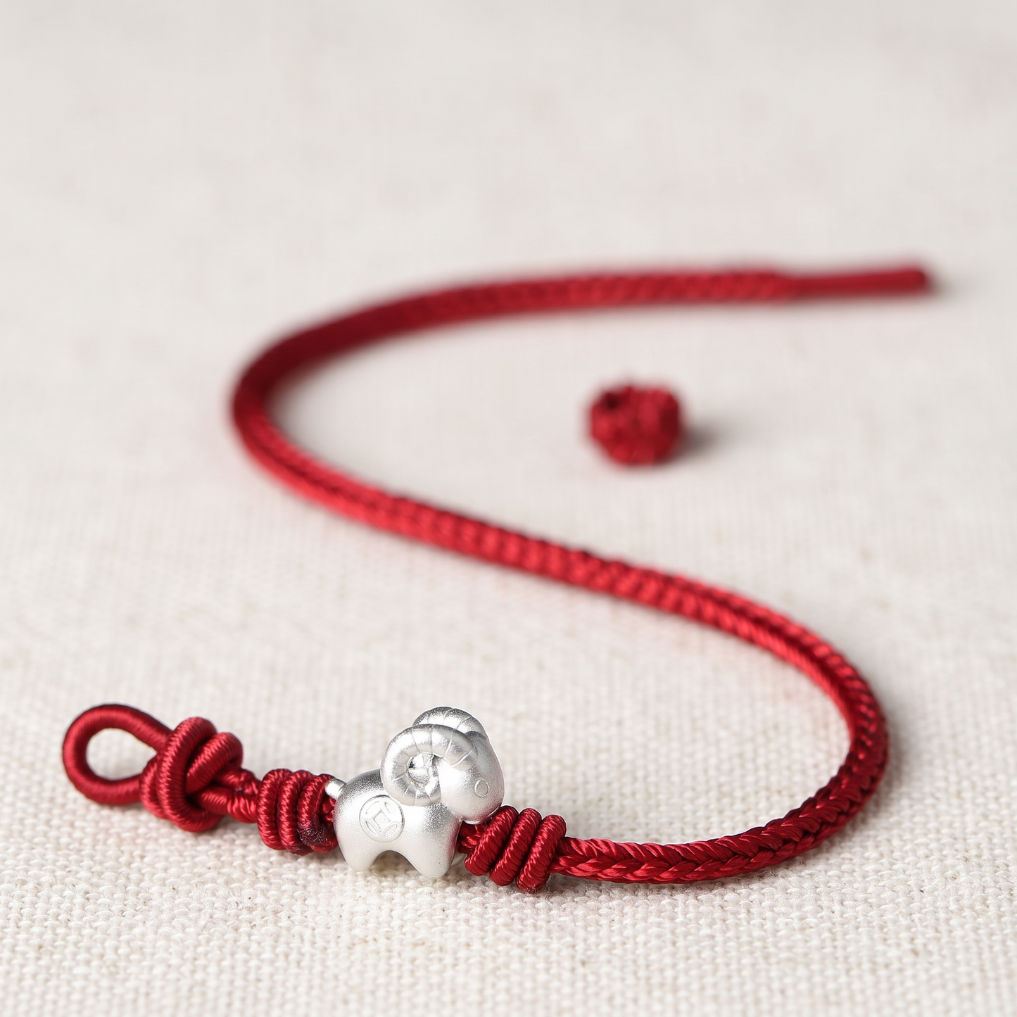 999 Fine Sterling Silver Chinese Zodiac Sheep Charm Braided Bracelet