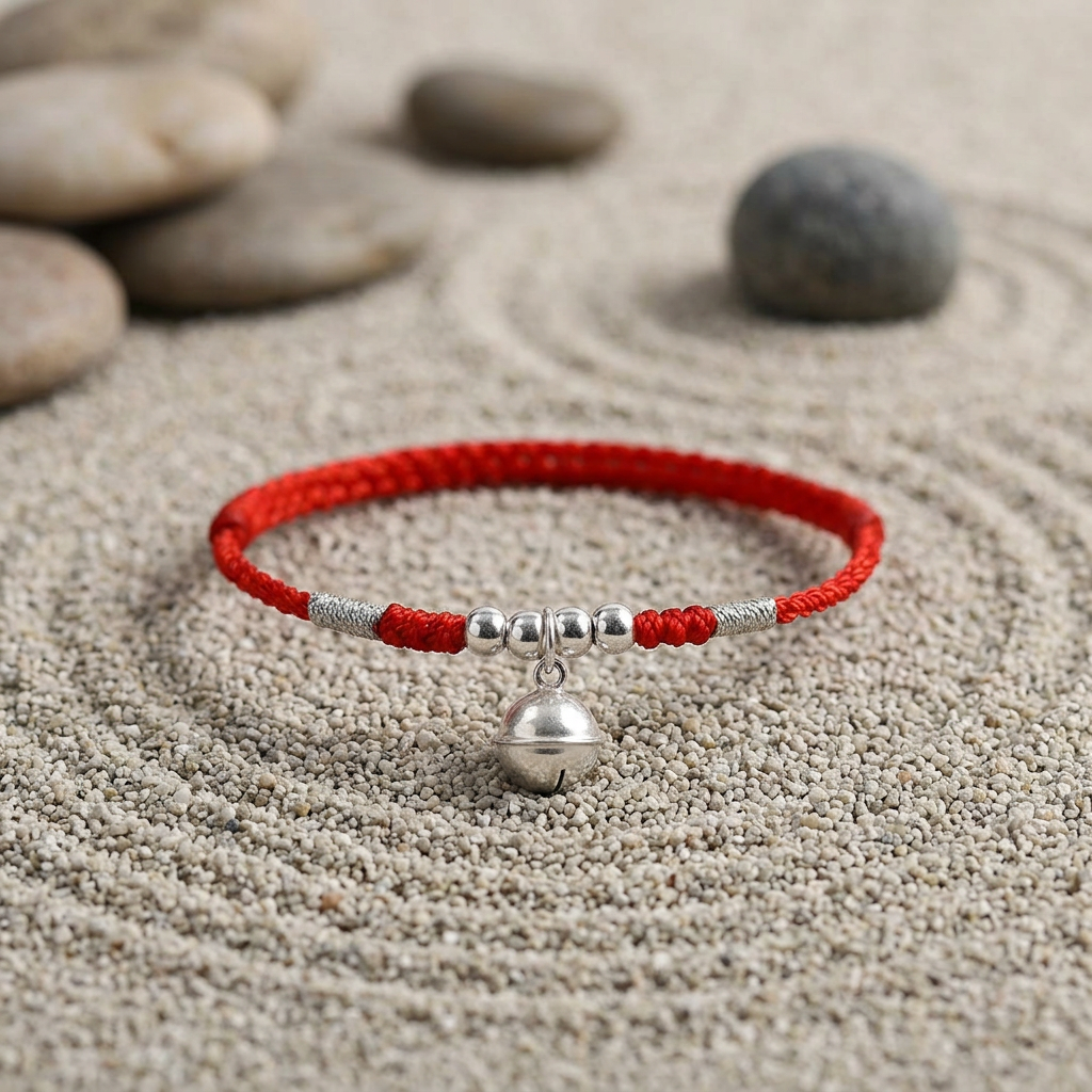 S925 Sterling Silver Bell Charm Minimal Woven Cord Anklet Bracelet Unisex