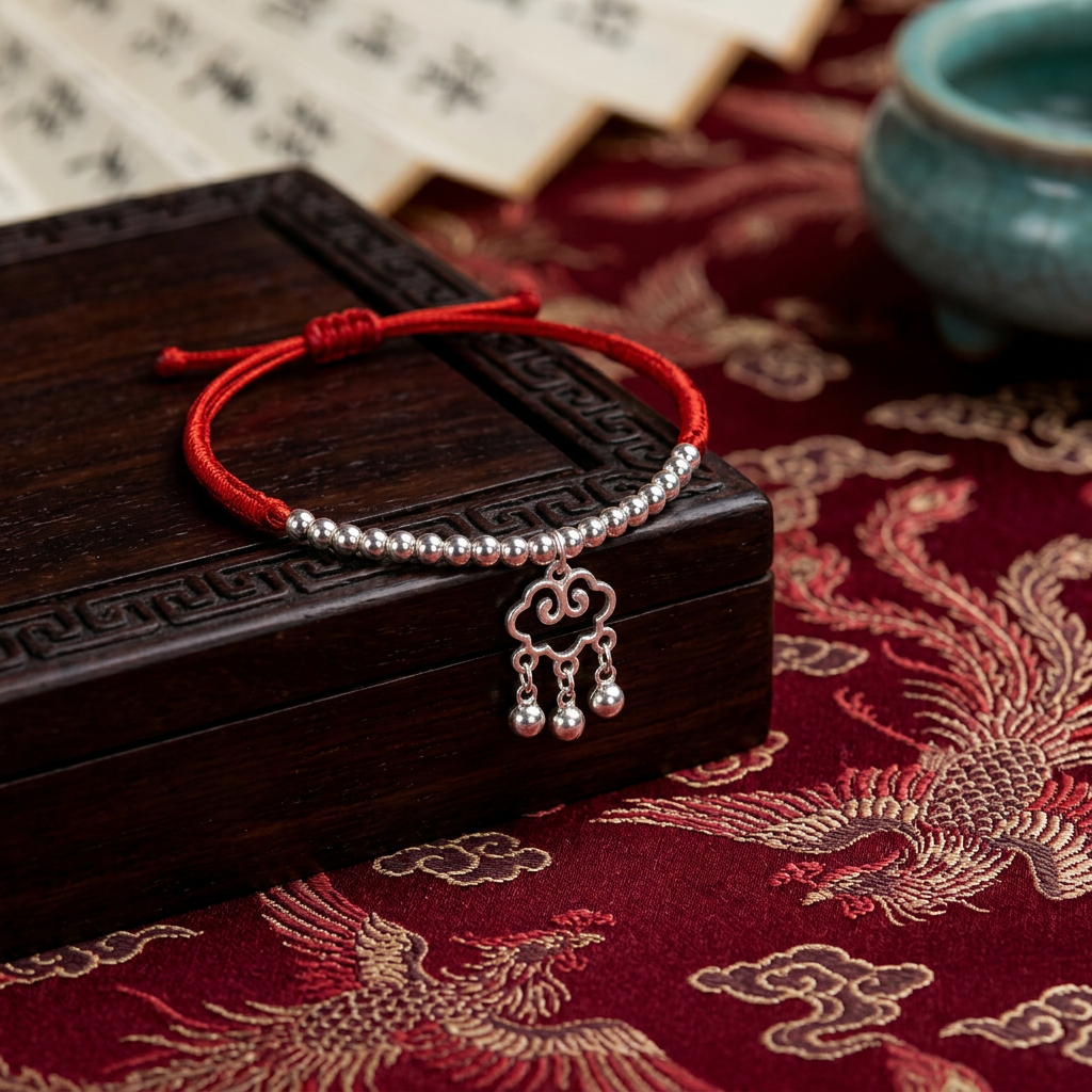 s925 Sterling Silver Lucky Ruyi Lock Pendant Pet Collar with Bell Adjustable Braided Necklace Cat Dog