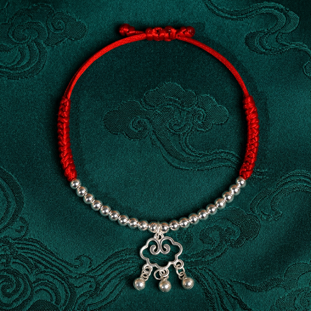 s925 Sterling Silver Lucky Ruyi Lock Pendant Pet Collar with Bell Adjustable Braided Necklace Cat Dog