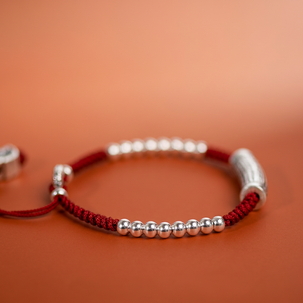 s999 s925 Sterling Silver Six-Character Mantra Red String Bracelet Tibetan Style Unisex