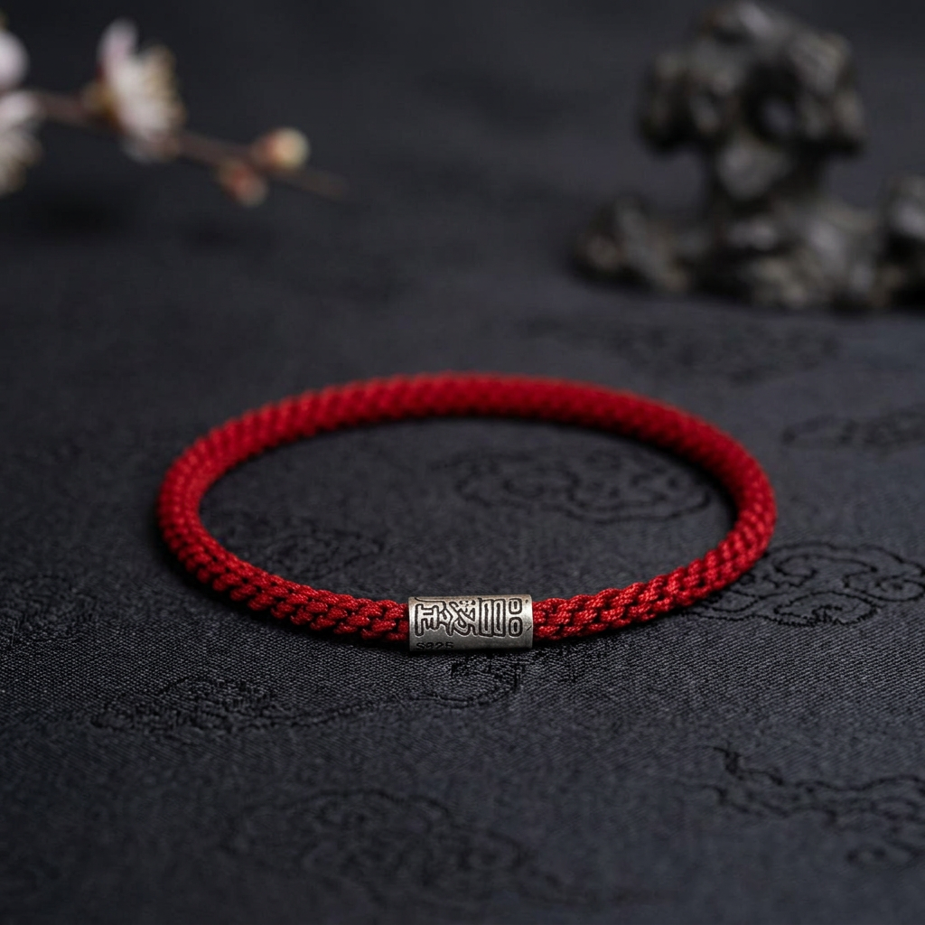 s925 Sterling Silver Taoist Talisman Charm Handwoven Unisex Red String Bangle Bracelet