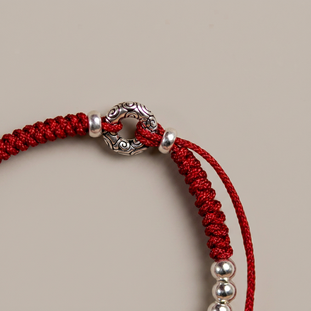 s999 s925 Sterling Silver Six-Character Mantra Red String Bracelet Tibetan Style Unisex