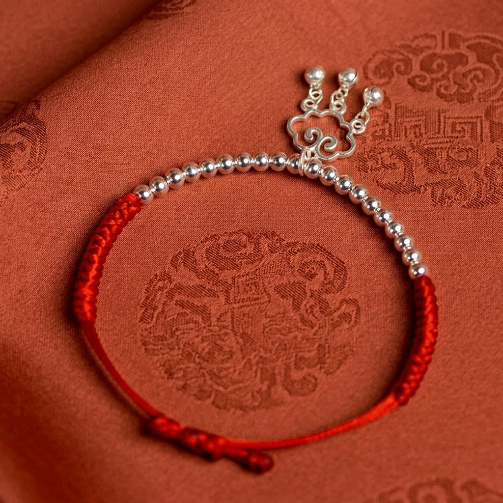 s925 Sterling Silver Lucky Ruyi Lock Pendant Pet Collar with Bell Adjustable Braided Necklace Cat Dog
