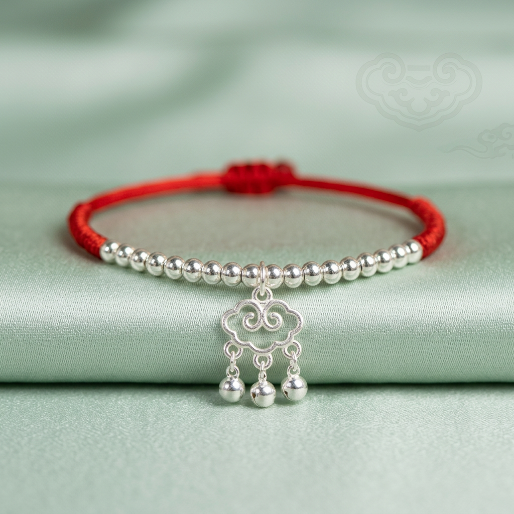 s925 Sterling Silver Lucky Ruyi Lock Pendant Pet Collar with Bell Adjustable Braided Necklace Cat Dog