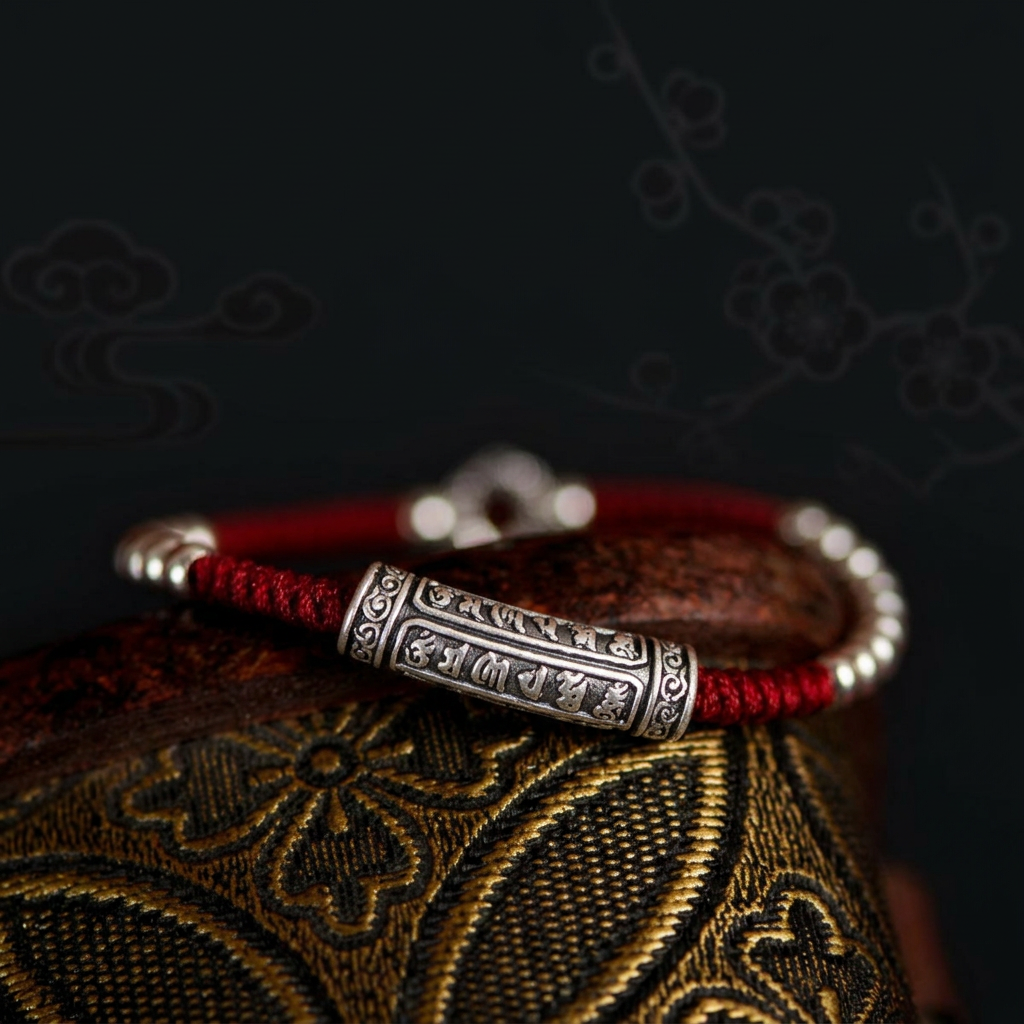 s999 s925 Sterling Silver Six-Character Mantra Red String Bracelet Tibetan Style Unisex