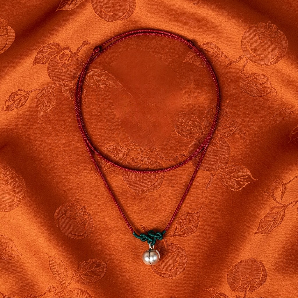 999 Fine Silver Persimmon Charm May Good Things Happen Braided Cord Adjustable Necklace