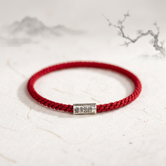 s925 Sterling Silver Taoist Talisman Charm Handwoven Unisex Red String Bangle Bracelet