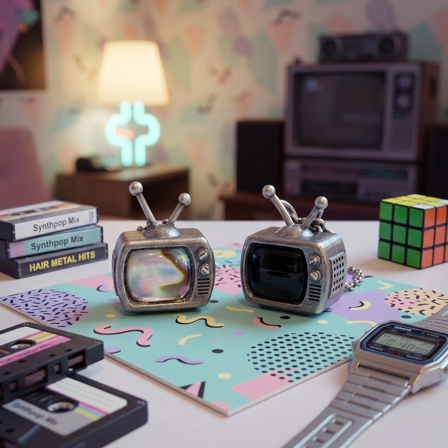 s925 Sterling Silver Vintage Retro Mini Television TV Pendant Necklace