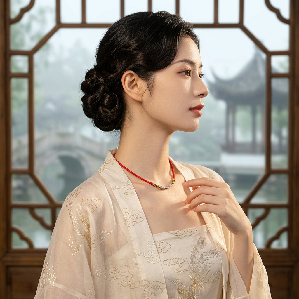 s925 Sterling Silver Minimal Charm Owner & Pet Matching Thread Cord Collar Necklace Set