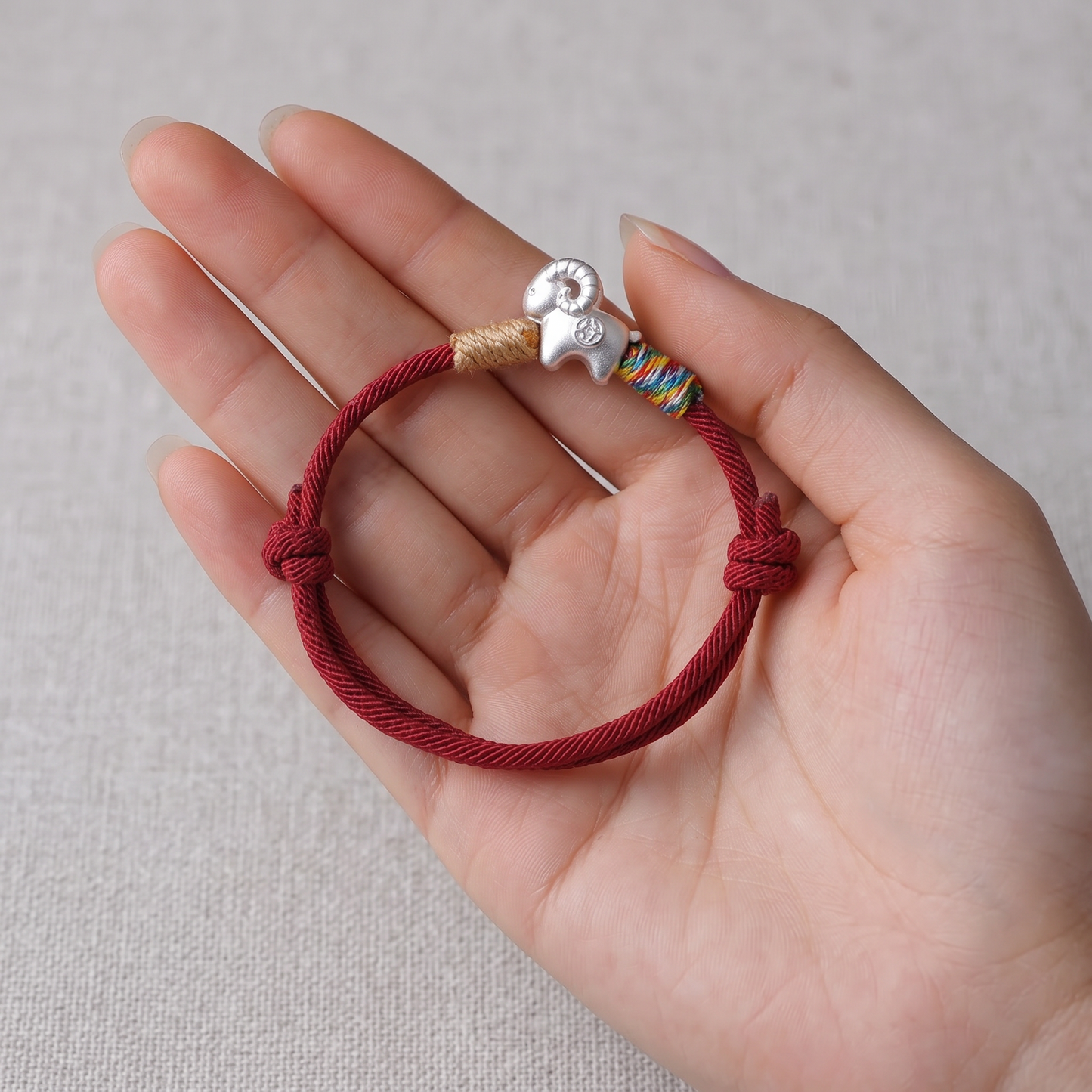 999 Fine Sterling Silver Chinese Zodiac Sheep Charm Braided Bracelet