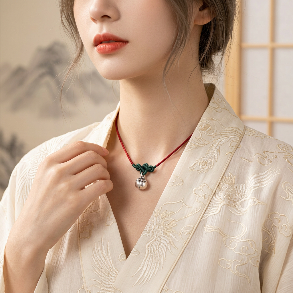 999 Fine Silver Persimmon Charm May Good Things Happen Braided Cord Adjustable Necklace