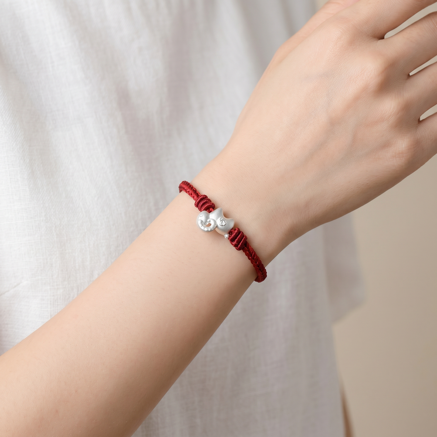 999 Fine Sterling Silver Chinese Zodiac Sheep Charm Braided Bracelet