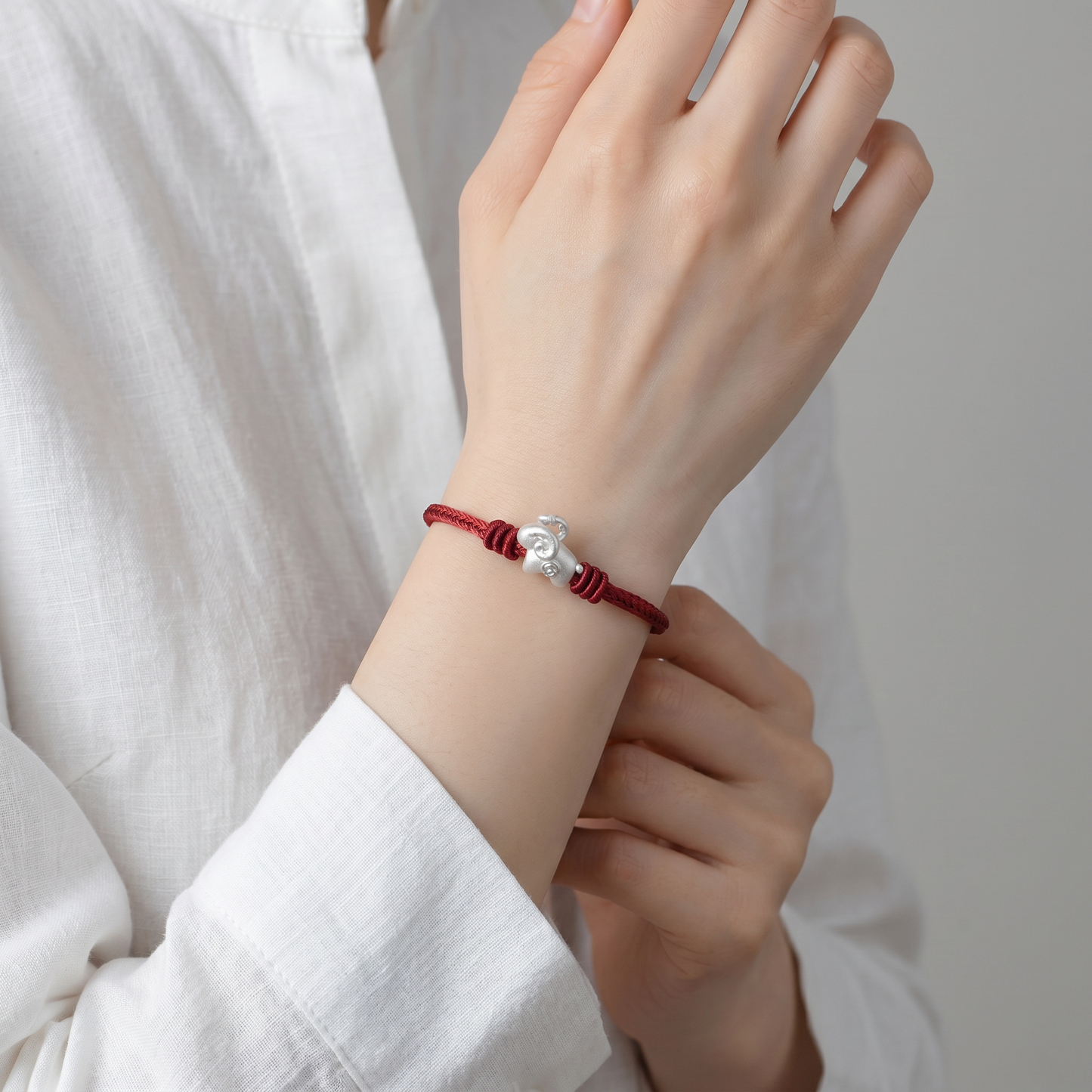 999 Fine Sterling Silver Chinese Zodiac Sheep Charm Braided Bracelet