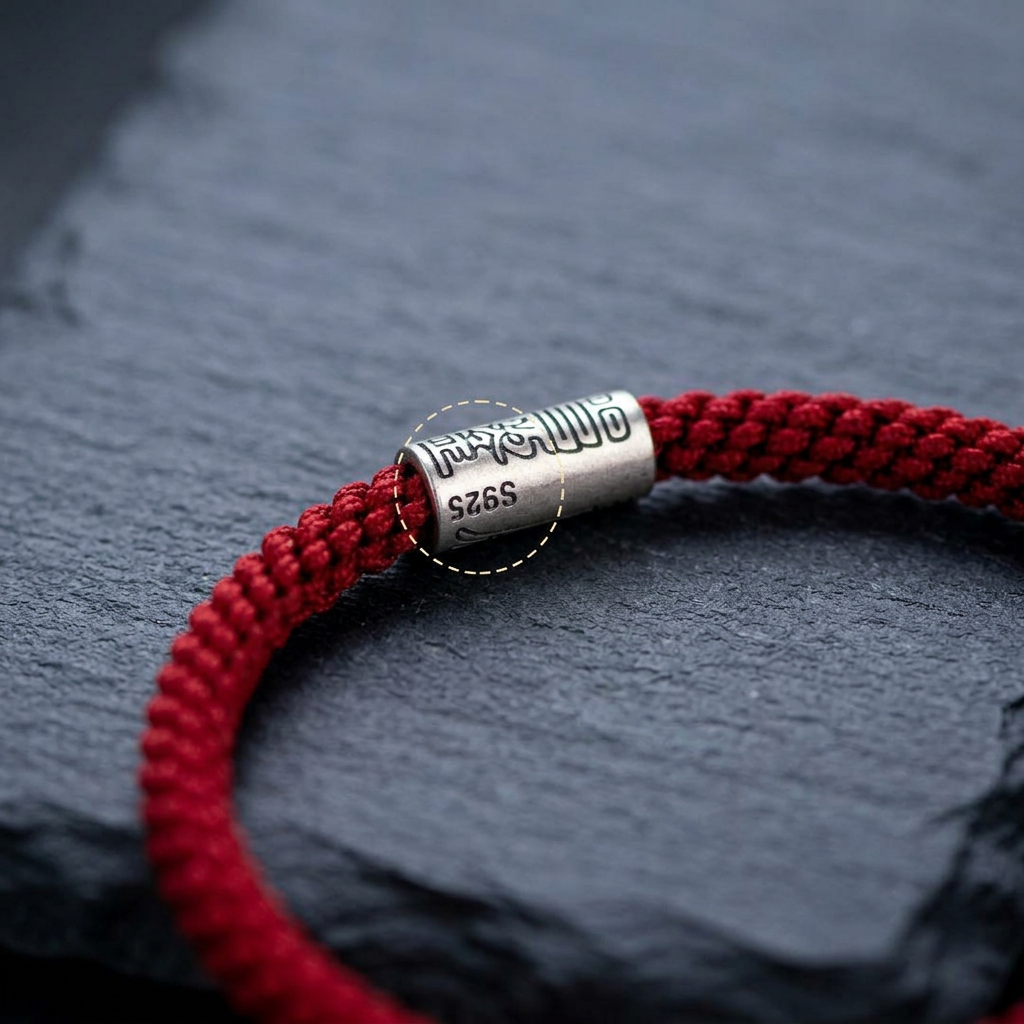 s925 Sterling Silver Taoist Talisman Charm Handwoven Unisex Red String Bangle Bracelet