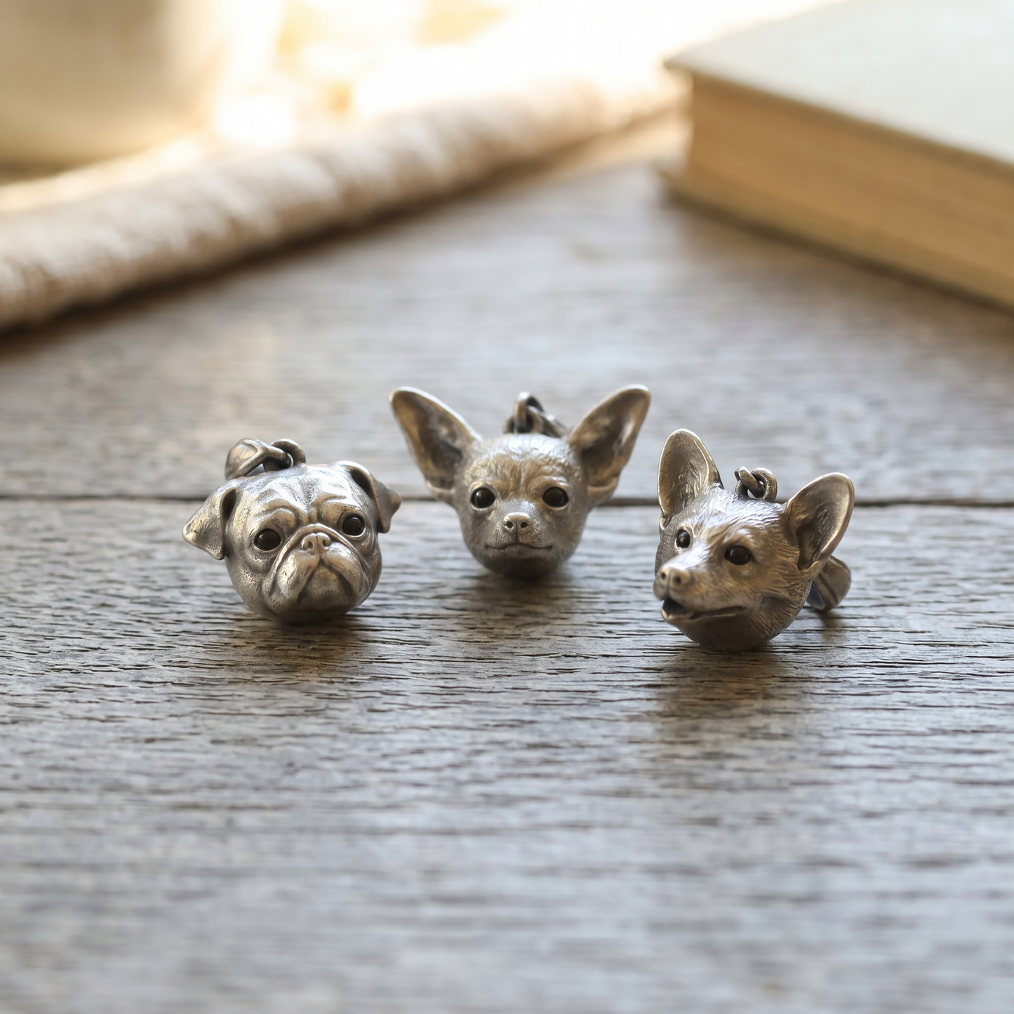 s925 Sterling Silver Vintage Cute Dog Head Chihuahua Pug Shiba Pendant