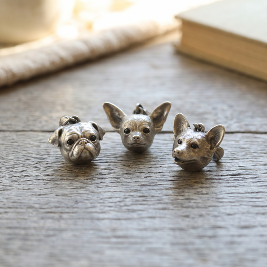 s925 Sterling Silver Vintage Cute Dog Head Chihuahua Pug Shiba Pendant